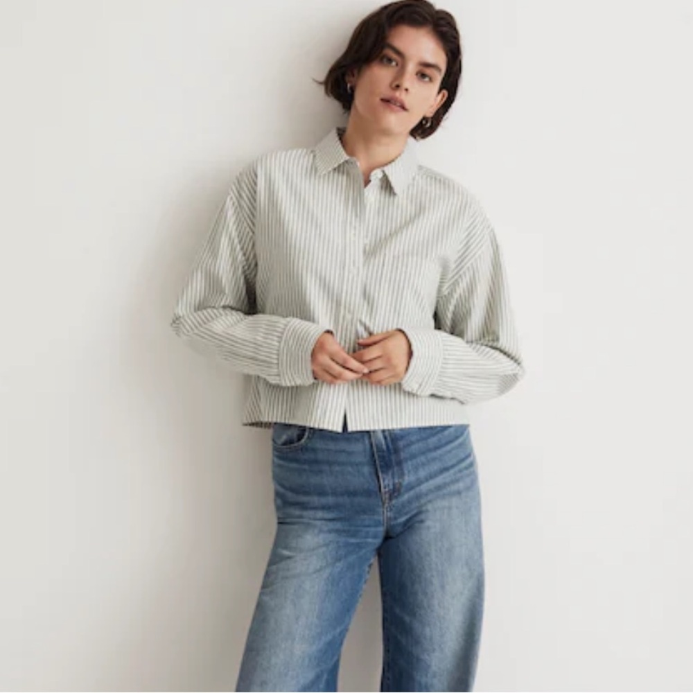 Madewell Light Green Striped Button-Down Shirt